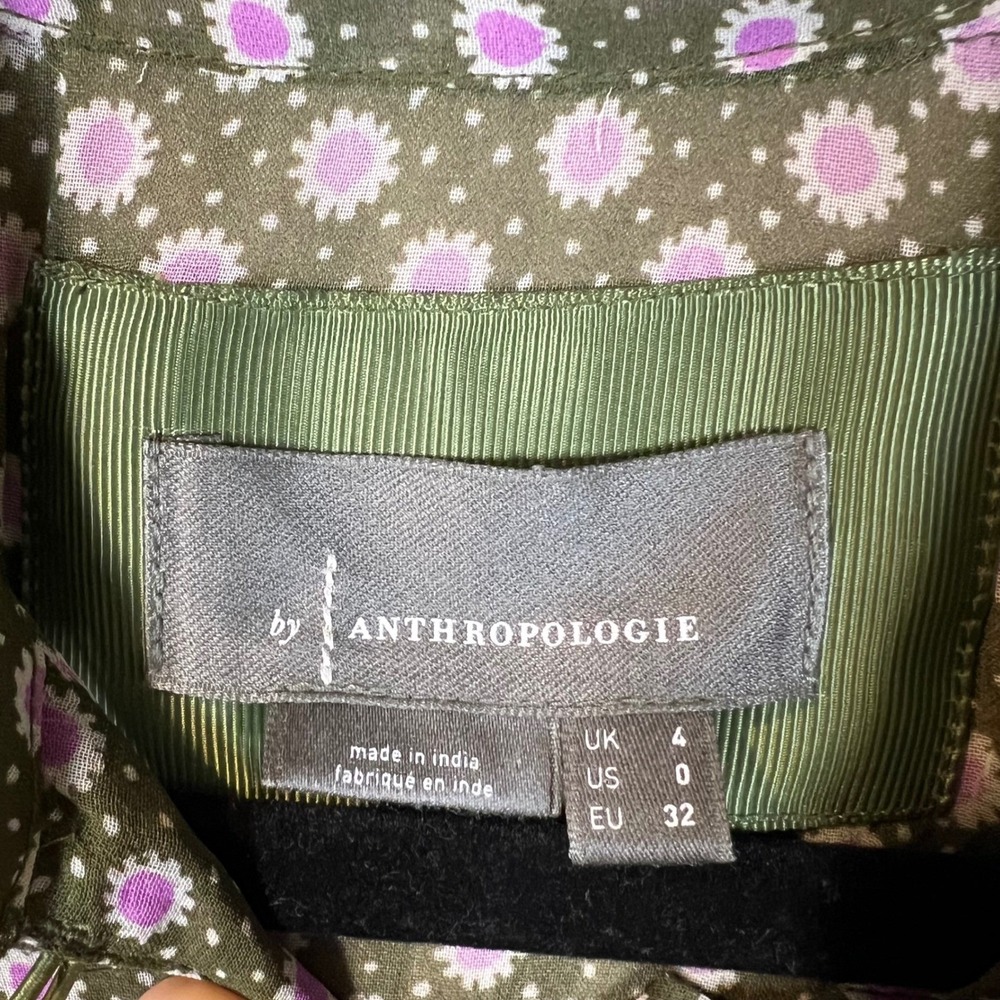 Anthropologie Green Purple Floral Sunburst Puff Sleeve Maxi Dress Size 0 - Picture 5 of 12